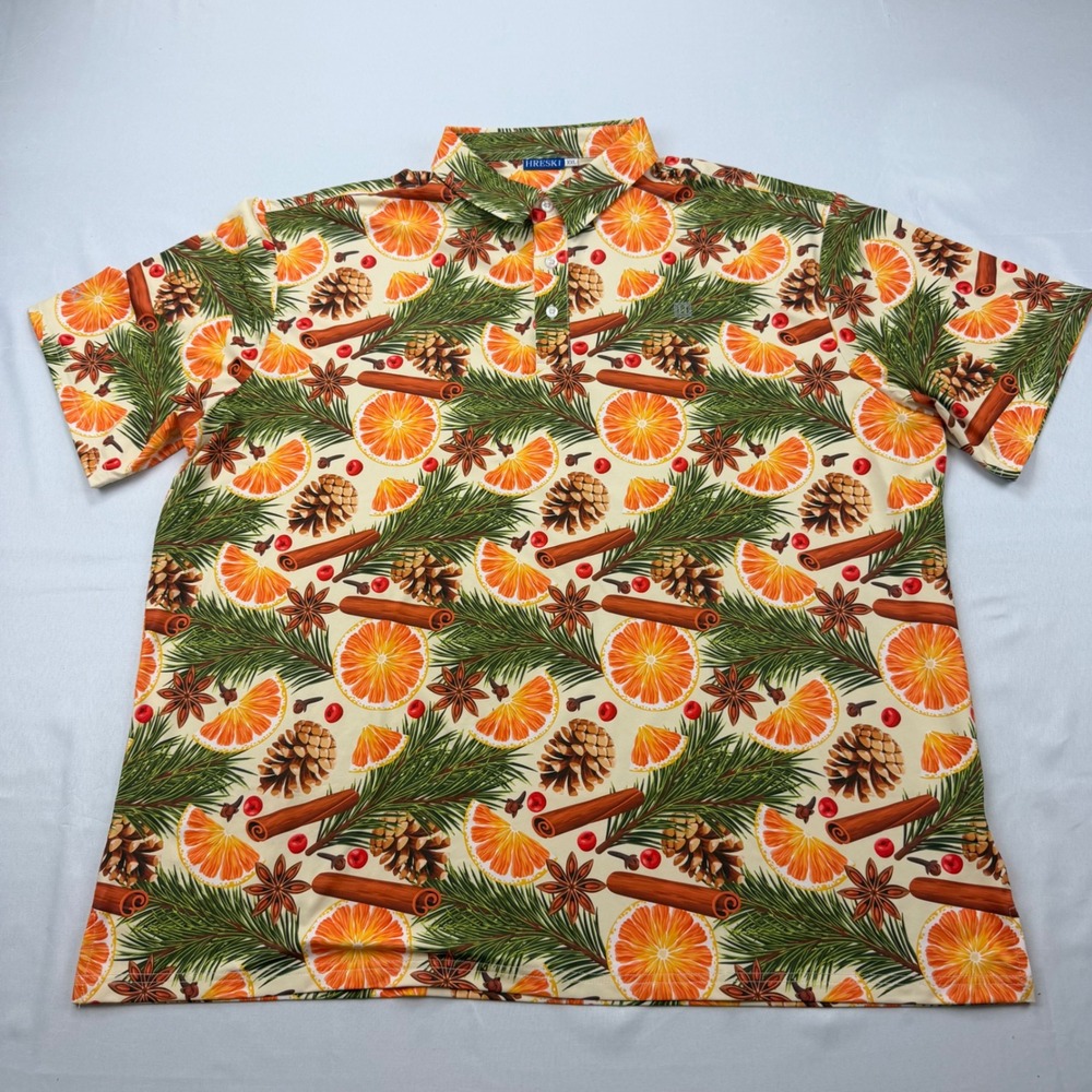 Hreski Polo Shirt Mens XXL Multicolor Christmas Orange Cinnamon Spice Holiday